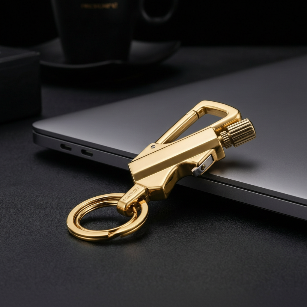 Golden metal keychain lighter