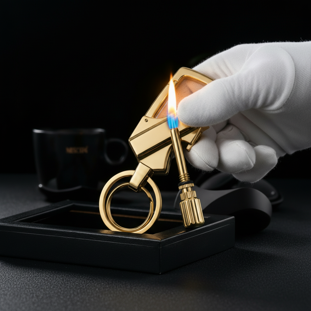 Golden metal keychain lighter